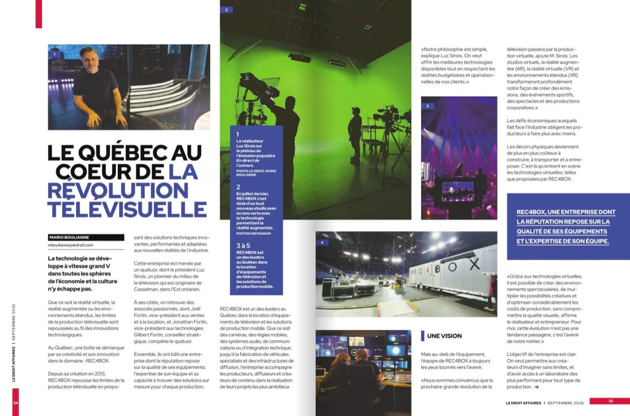 La double page du reportage dans Le Droit Affaires, intitulée « Le Québec au coeur de la révolution télévisuelle »